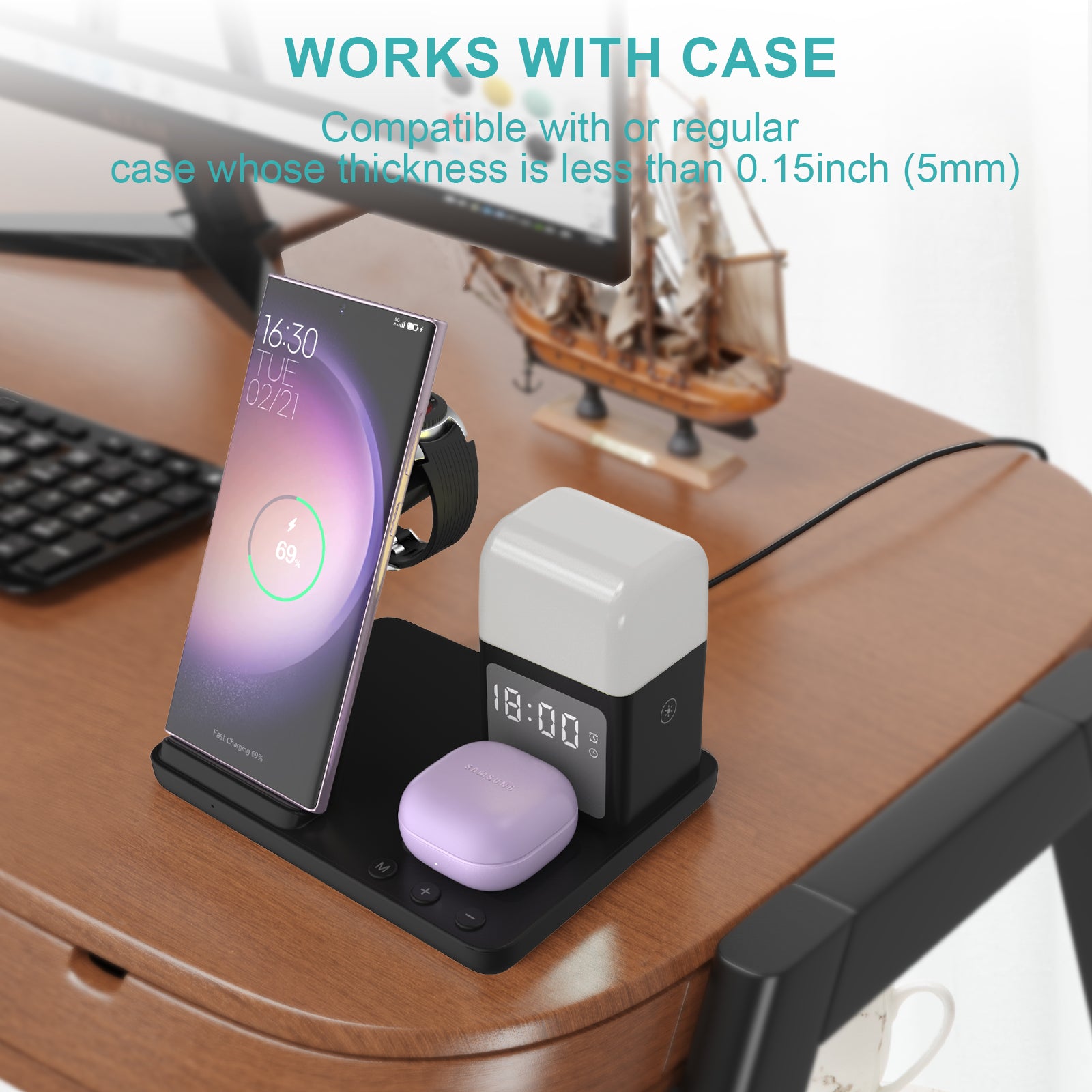 👍Three-in-one wireless charging clock model